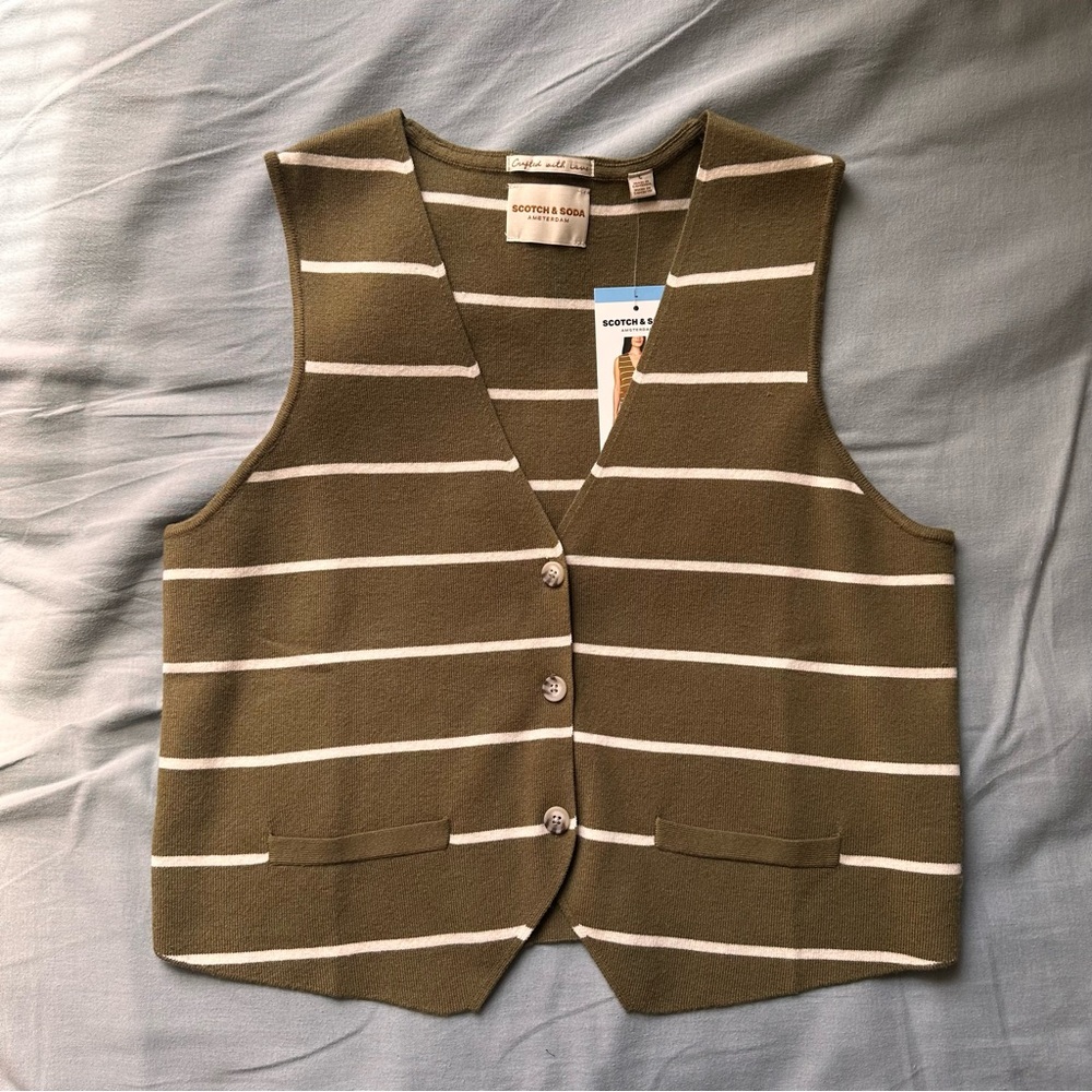 Scotch & Soda Olive Green Striped Vest NWT
